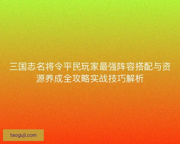 三国志名将令平民玩家最强阵容搭配与资源养成全攻略实战技巧解析